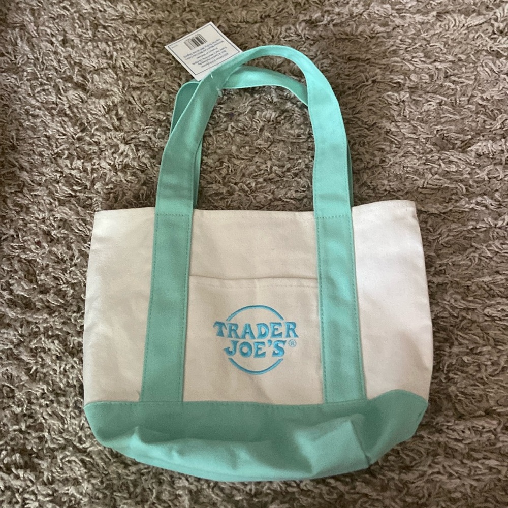 Green mini pastel canvas tote bag from Trader Joe’s